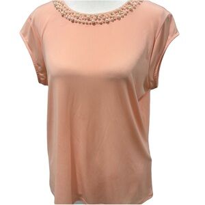 Peachy pink Karl Lagerfeld top with pearls